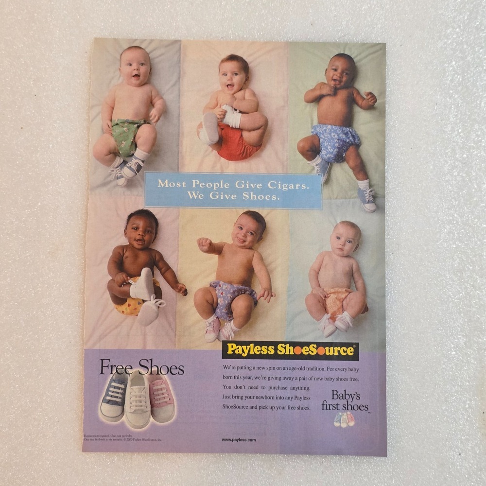 Vintage Print Ad Payless ShoeSource baby's first shoes baby boy 8x10.5 2000